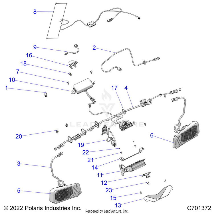 An Image of a Genuine Polaris Parts Schematic Diagram showing the schematic - ELECTRICAL: DASH COMPONENTS RIDE COMMAND - 2023 POLARIS RANGER XP 1000 NORTHSTAR ULTIMATE EVAP