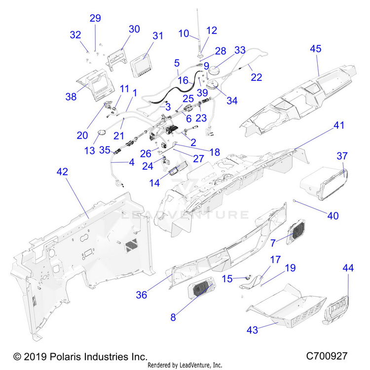 An Image of a Genuine Polaris Parts Schematic Diagram showing the schematic - OPTION: DASH RIDE COMMAND - 2020 POLARIS RANGER XP 1000 FACTORY CHOICE