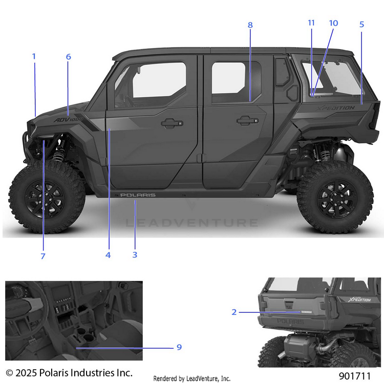 An Image of a Genuine Polaris Parts Schematic Diagram showing the schematic - BODY: DECALS GRAPHICS (3) - 2026 POLARIS XPEDITION ADV 5 NORTHSTAR
