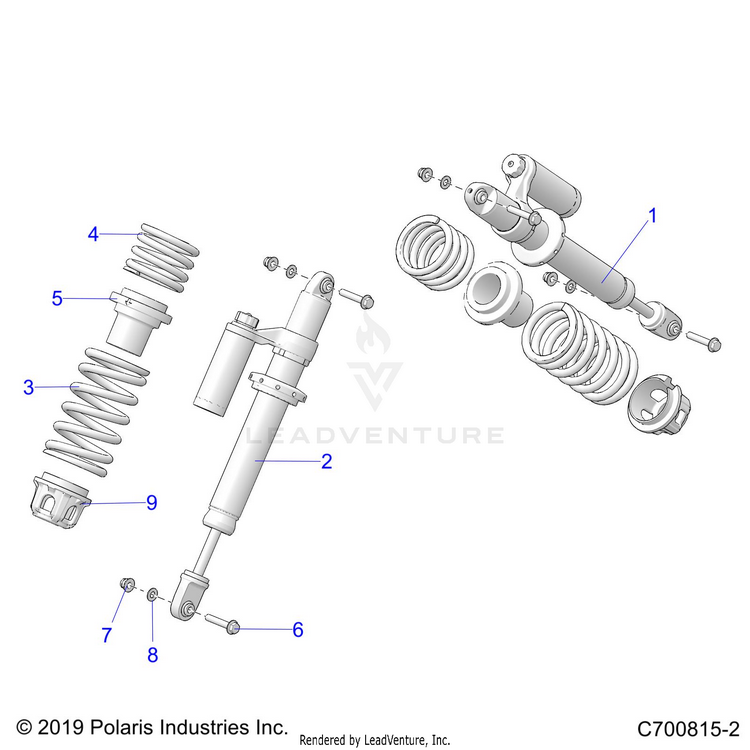 An Image of a Genuine Polaris Parts Schematic Diagram showing the schematic - SUSPENSION: FRONT SHOCK MOUNTING - 2021 POLARIS GENERAL XP 1000 DELUXE