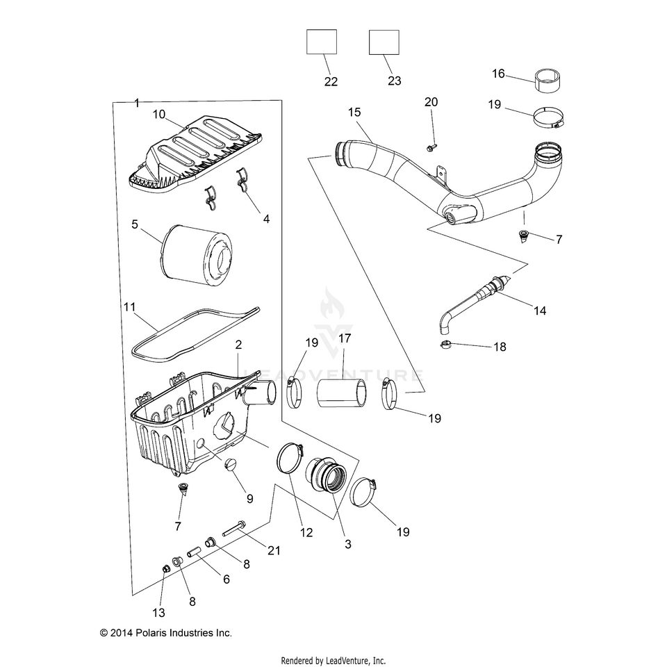 An Image of a Genuine Polaris Parts Schematic Diagram showing the schematic - ENGINE: AIR INTAKE SYSTEM - 2020 POLARIS RANGER CREW 570