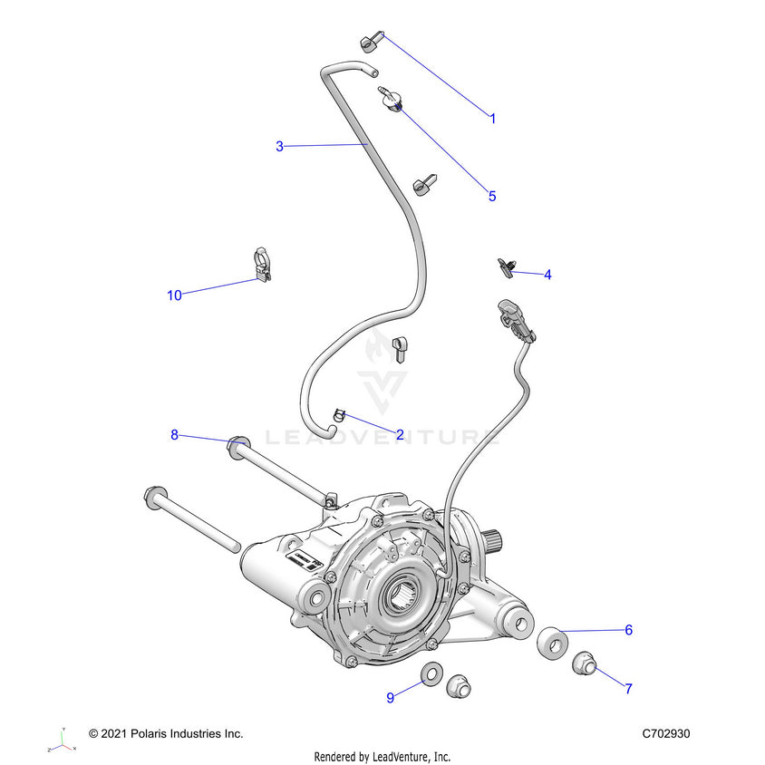 An Image of a Genuine Polaris Parts Schematic Diagram showing the schematic - DRIVE TRAIN: FRONT GEARCASE MOUNTING - 2022 POLARIS RANGER XP 1000 BIG GAME EVAP