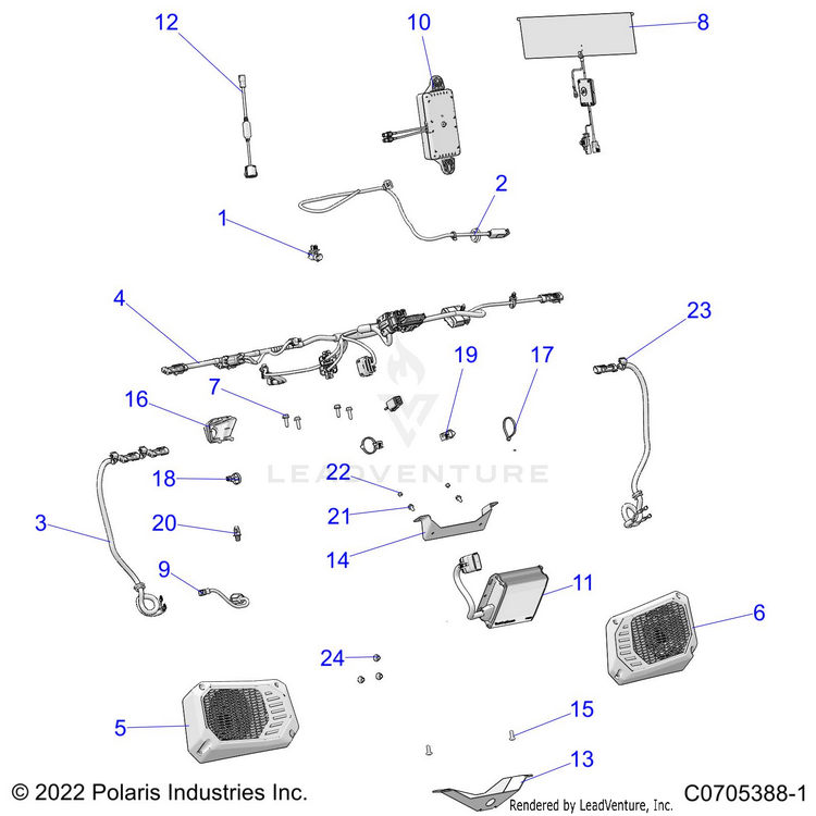 An Image of a Genuine Polaris Parts Schematic Diagram showing the schematic - ELECTRICAL: DASH COMPONENTS RIDE COMMAND - 2023 POLARIS RANGER XP 1000 NORTHSTAR ULTIMATE TRAIL BOSS