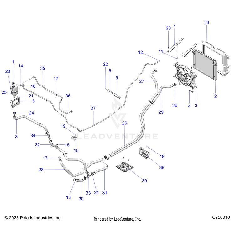 An Image of a Genuine Polaris Parts Schematic Diagram showing the schematic - ENGINE: COOLING - 2024 POLARIS XPEDITION ADV ULTIMATE