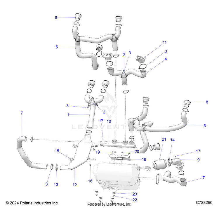 An Image of a Genuine Polaris Parts Schematic Diagram showing the schematic - BODY: HVAC DUCTING (TO 10/01/2025) - 2026 POLARIS RANGER 1000 XP CREW NORTHSTAR TEXAS EDITION