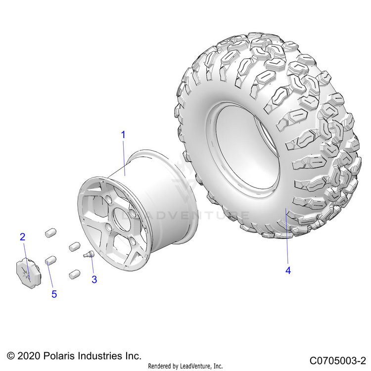 An Image of a Genuine Polaris Parts Schematic Diagram showing the schematic - WHEELS: REAR - 2022 POLARIS GENERAL 1000 SPORT EPS