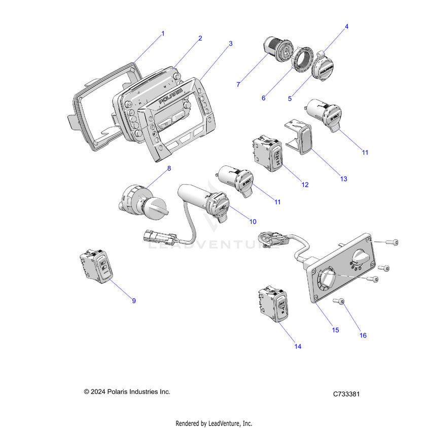 An Image of a Genuine Polaris Parts Schematic Diagram showing the schematic - ELECTRICAL: DASH INSTRUMENTS & CONTROLS - 2026 POLARIS RANGER 570 CREW NORTHSTAR