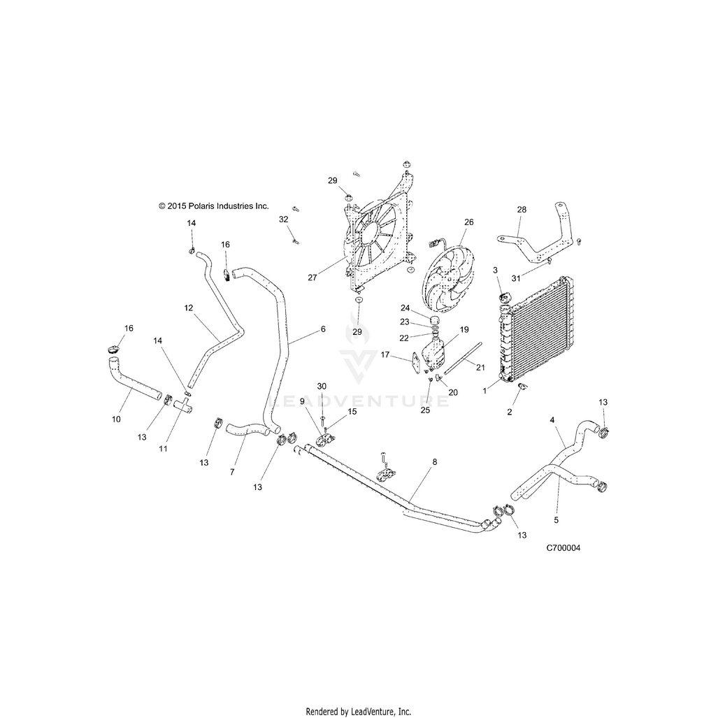 An Image of a Genuine Polaris Parts Schematic Diagram showing the schematic - ENGINE: COOLING SYSTEM - 2017 POLARIS RANGER 570 EPS HDPE