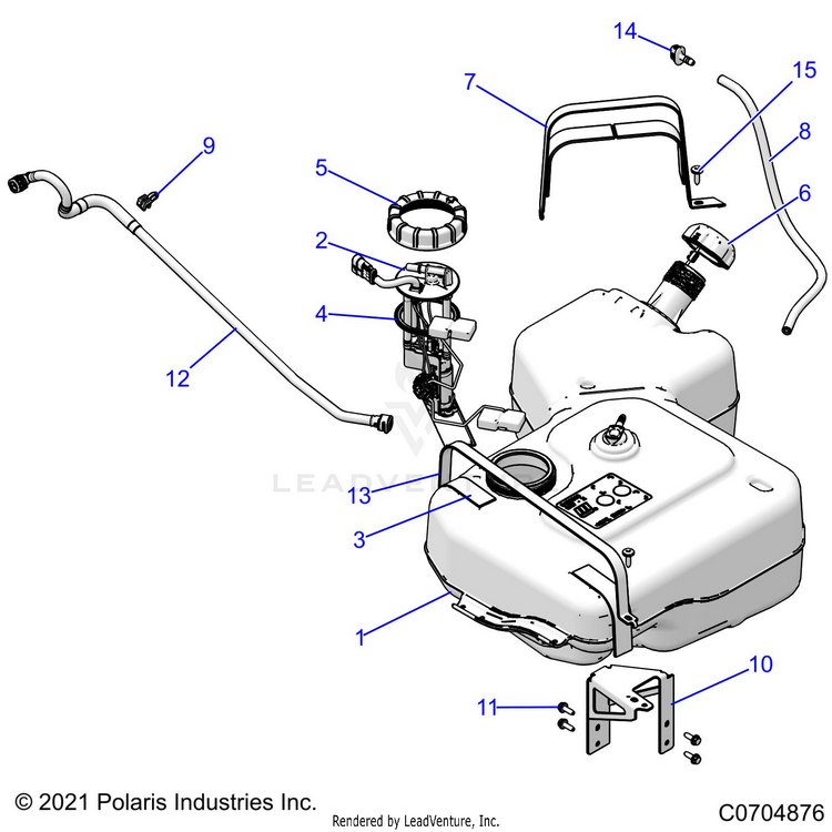 An Image of a Genuine Polaris Parts Schematic Diagram showing the schematic - FUEL: SYSTEM FUEL TANK - 2022 POLARIS RANGER XP 1000 NORTHSTAR ULTIMATE EVAP