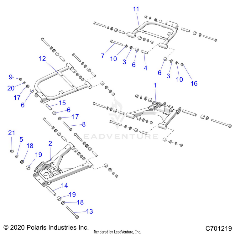 An Image of a Genuine Polaris Parts Schematic Diagram showing the schematic - SUSPENSION: REAR CONTROL ARMS - 2021 POLARIS RANGER XP 1000 NORTHSTAR ULTIMATE
