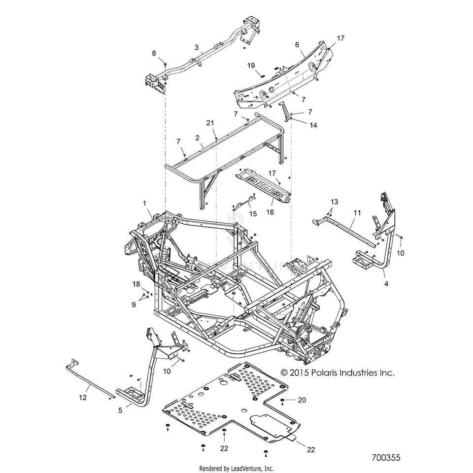 An Image of a Genuine Polaris Parts Schematic Diagram showing the schematic - CHASSIS: MAIN FRAME - 2016 POLARIS RANGER 1000 DIESEL