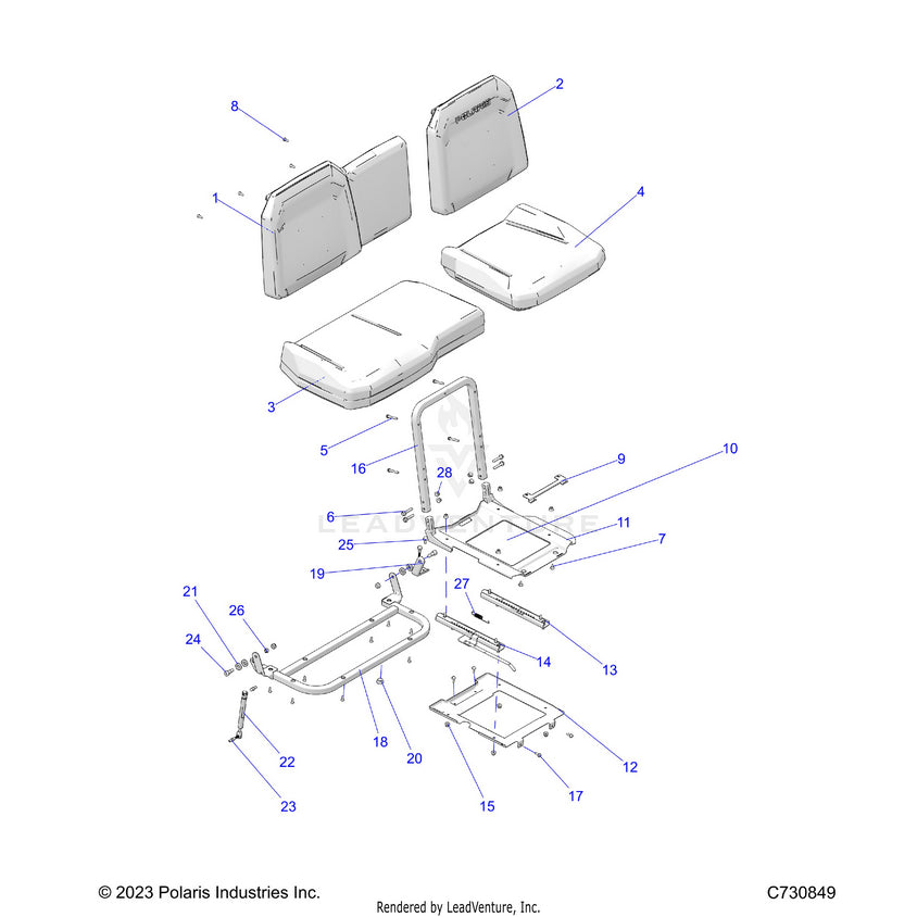 An Image of a Genuine Polaris Parts Schematic Diagram showing the schematic - BODY: SEAT & SLIDER - 2025 POLARIS RANGER 1000 XP CREW PREMIUM