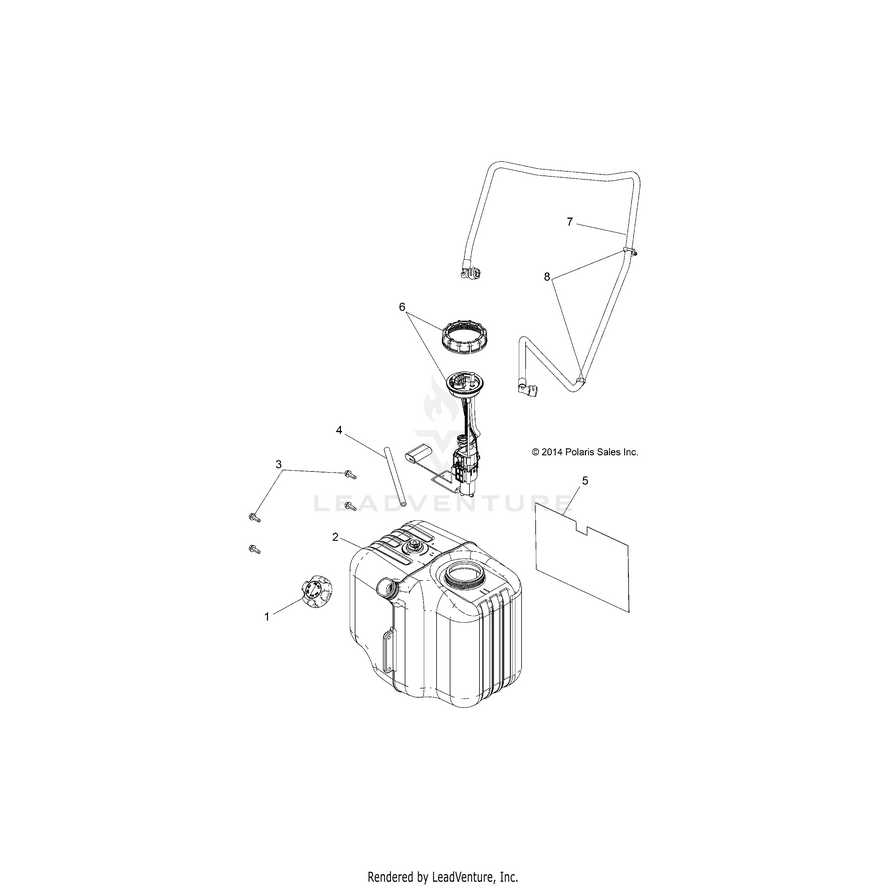 An Image of a Genuine Polaris Parts Schematic Diagram showing the schematic - BODY: FUEL TANK - 2015 POLARIS RANGER ETX