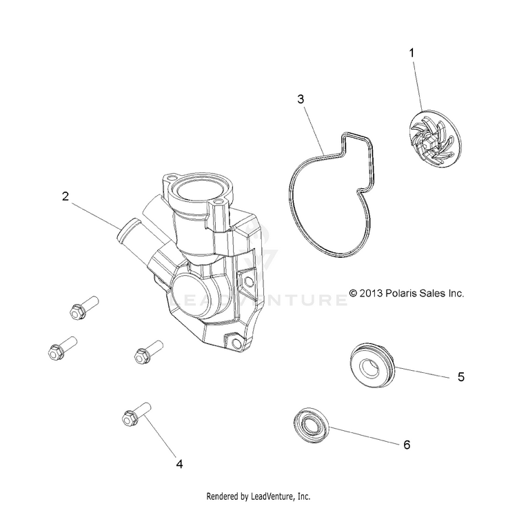 An Image of a Genuine Polaris Parts Schematic Diagram showing the schematic - ENGINE: WATERPUMP IMPELLER & COVER - 2016 POLARIS RANGER ETX