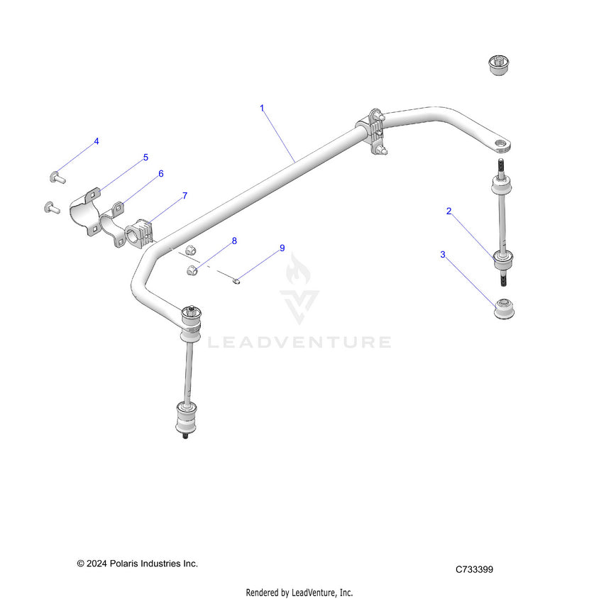 An Image of a Genuine Polaris Parts Schematic Diagram showing the schematic - SUSPENSION: STABILIZER BAR REAR - 2025 POLARIS RANGER 570 CREW