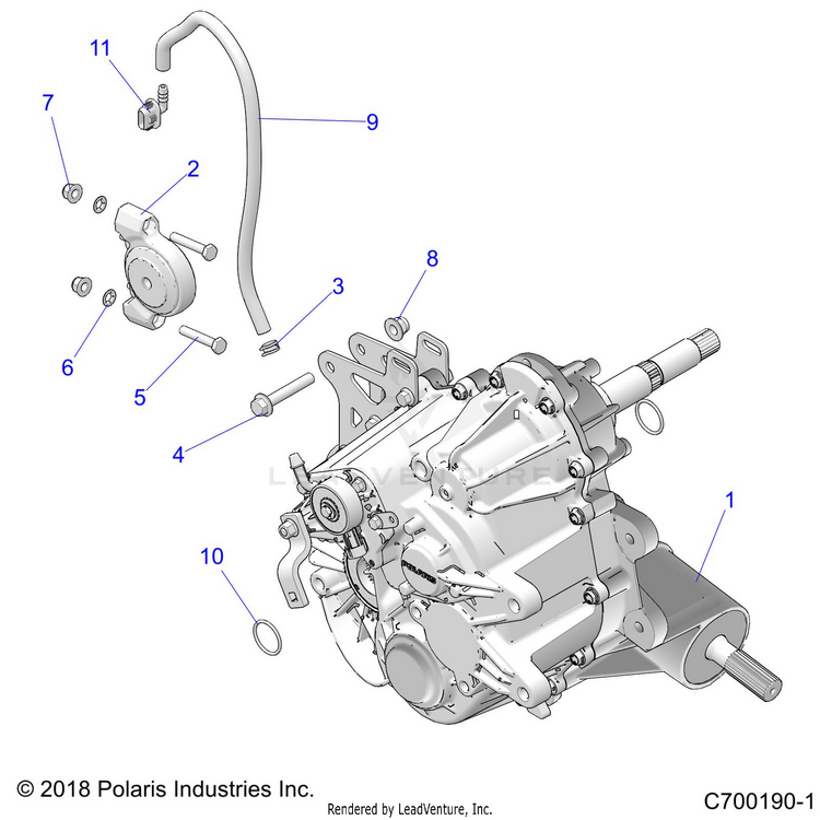An Image of a Genuine Polaris Parts Schematic Diagram showing the schematic - DRIVE TRAIN: MAIN GEARCASE MOUNTING - 2022 POLARIS GENERAL XP 1000 DELUXE RIDE COMMAND