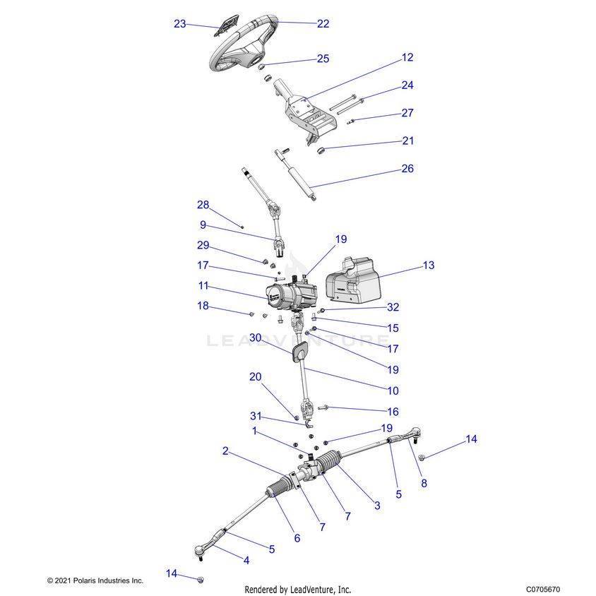 An Image of a Genuine Polaris Parts Schematic Diagram showing the schematic - STEERING: STEERING ASM. - 2023 POLARIS GENERAL XP 4 1000 ULTIMATE