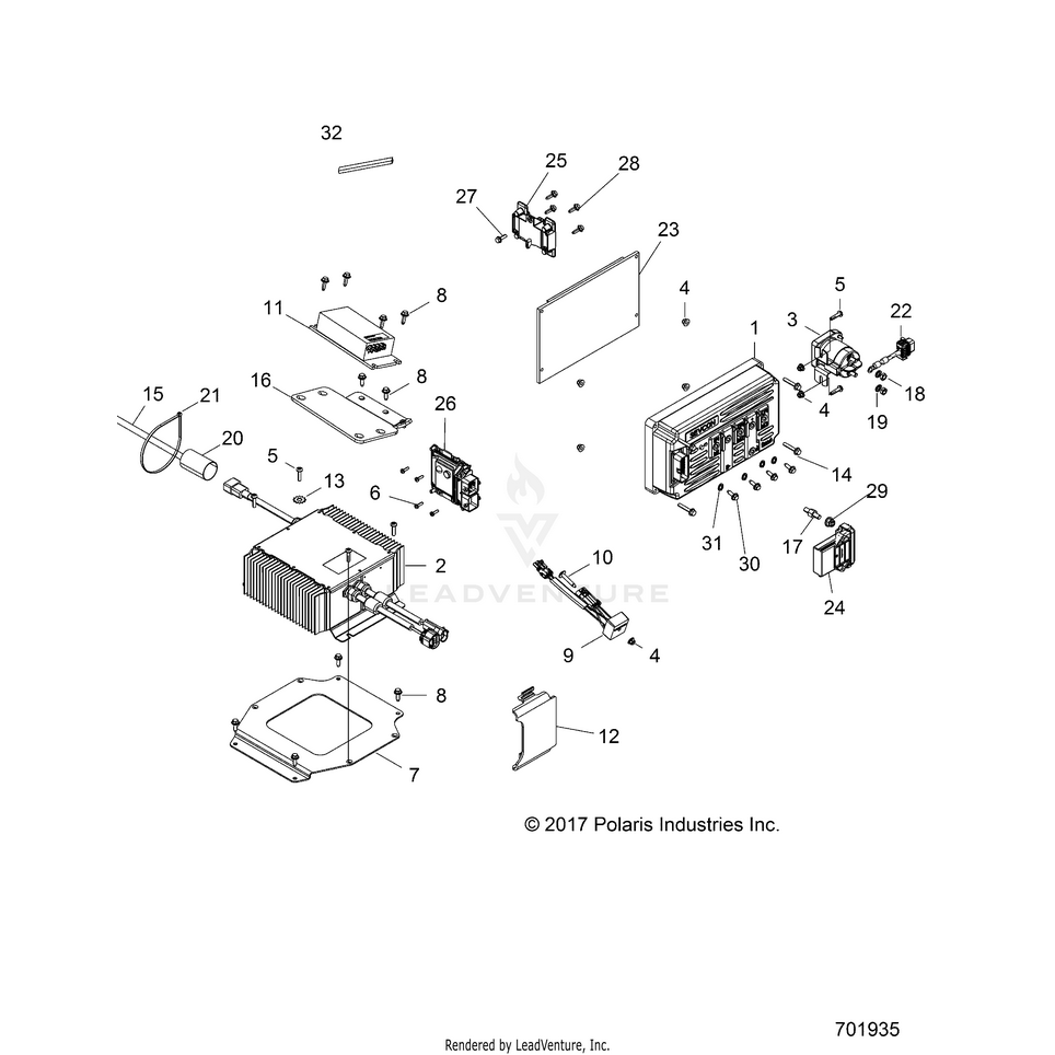 An Image of a Genuine Polaris Parts Schematic Diagram showing the schematic - ELECTRICAL: MODULES & CONTROLLERS - 2018 POLARIS RANGER EV LIION