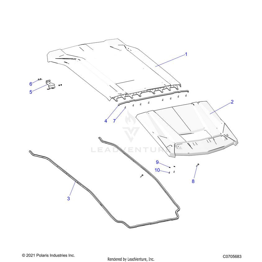 An Image of a Genuine Polaris Parts Schematic Diagram showing the schematic - BODY: ROOF - 2024 POLARIS GENERAL XP 4 1000 ULTIMATE