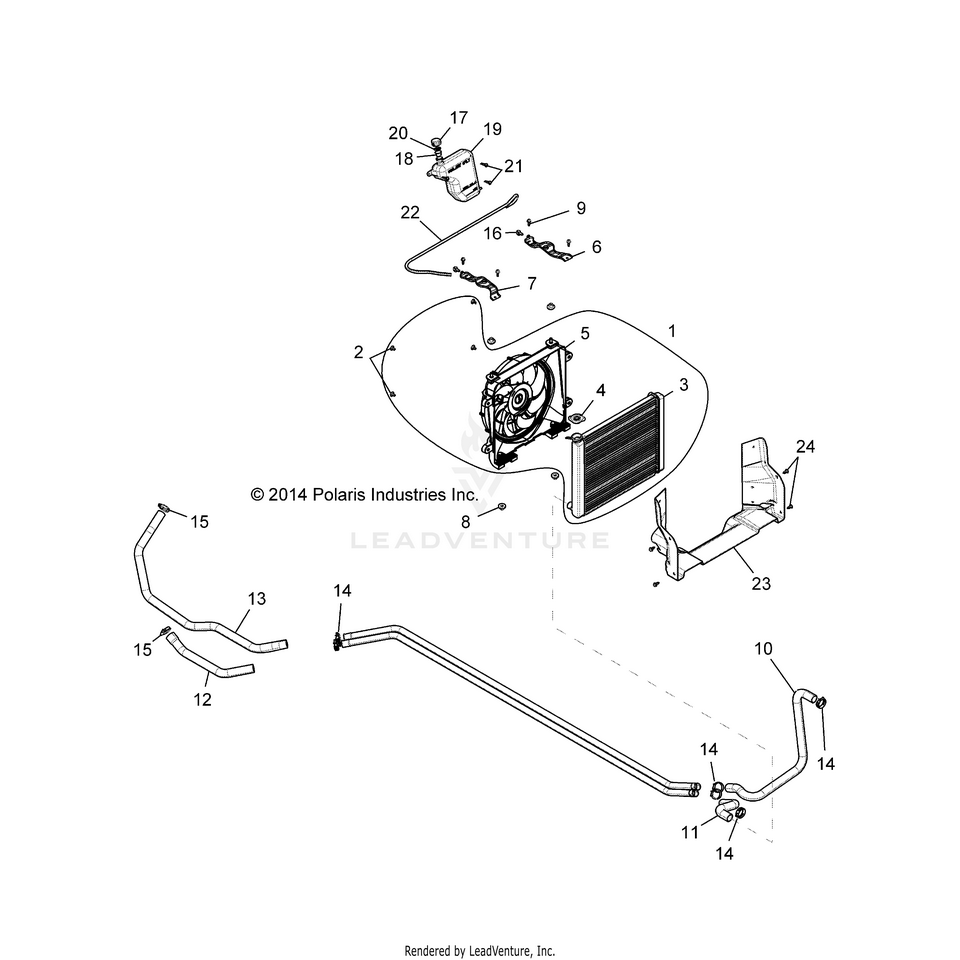 An Image of a Genuine Polaris Parts Schematic Diagram showing the schematic - ENGINE: COOLING SYSTEM - 2015 POLARIS RANGER CREW 900