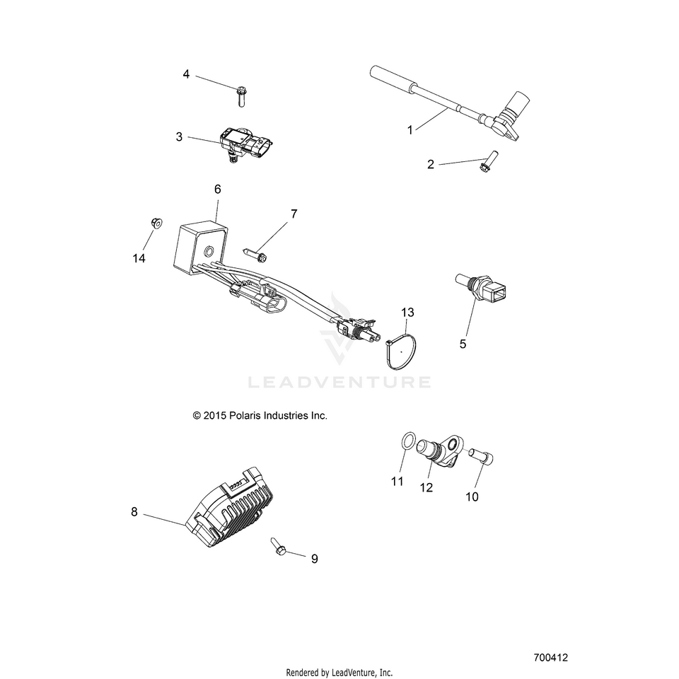 An Image of a Genuine Polaris Parts Schematic Diagram showing the schematic - ELECTRICAL: SENSORS & MODULES - 2016 POLARIS RANGER CREW 900