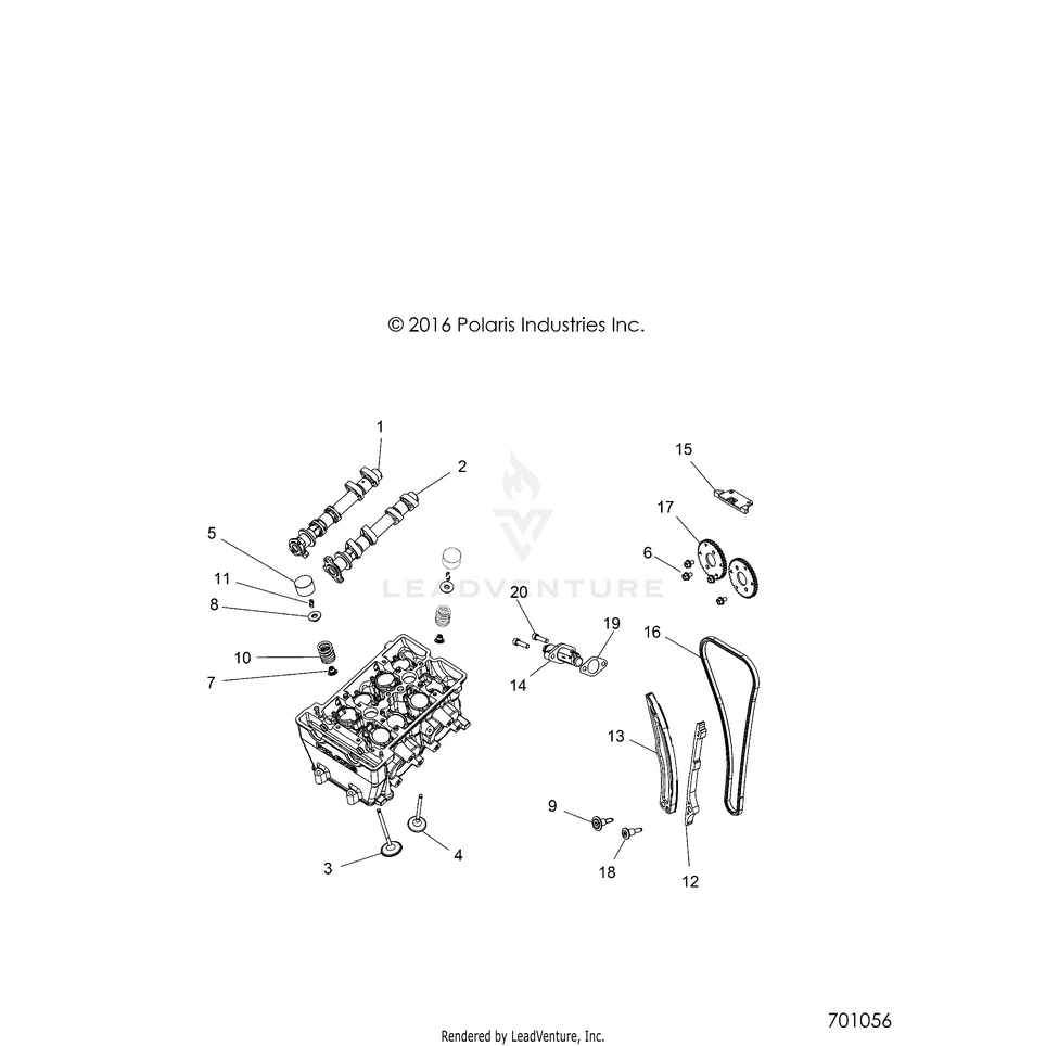 An Image of a Genuine Polaris Parts Schematic Diagram showing the schematic - ENGINE: VALVES & CAMSHAFTS - 2019 POLARIS RANGER CREW 900 EPS