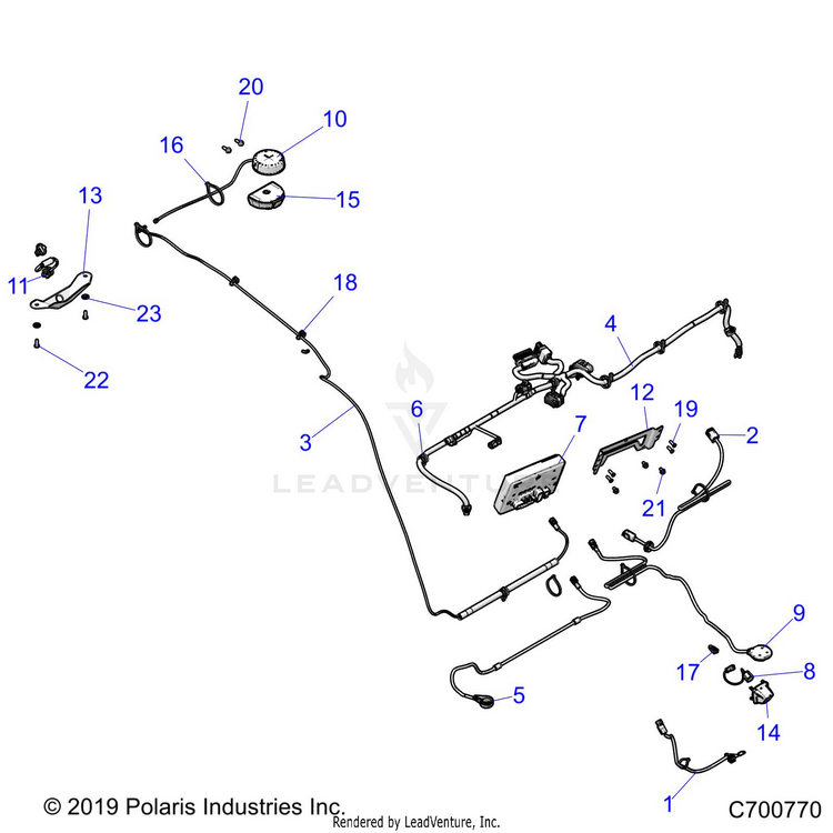 An Image of a Genuine Polaris Parts Schematic Diagram showing the schematic - ACCESSORY: AUDIO RIDE COMMAND - 2020 POLARIS GENERAL XP 4 1000 RIDE COMMAND