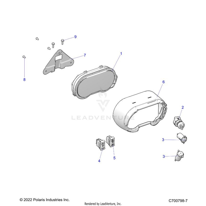 An Image of a Genuine Polaris Parts Schematic Diagram showing the schematic - ELECTRICAL: DASH INSTRUMENTS AND CONTROLS - 2022 POLARIS GENERAL XP SPORT 1000 HUNTER