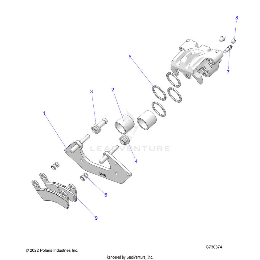 An Image of a Genuine Polaris Parts Schematic Diagram showing the schematic - BRAKES: FRONT CALIPER - 2024 POLARIS RANGER EV FULL SIZE ULTIMATE