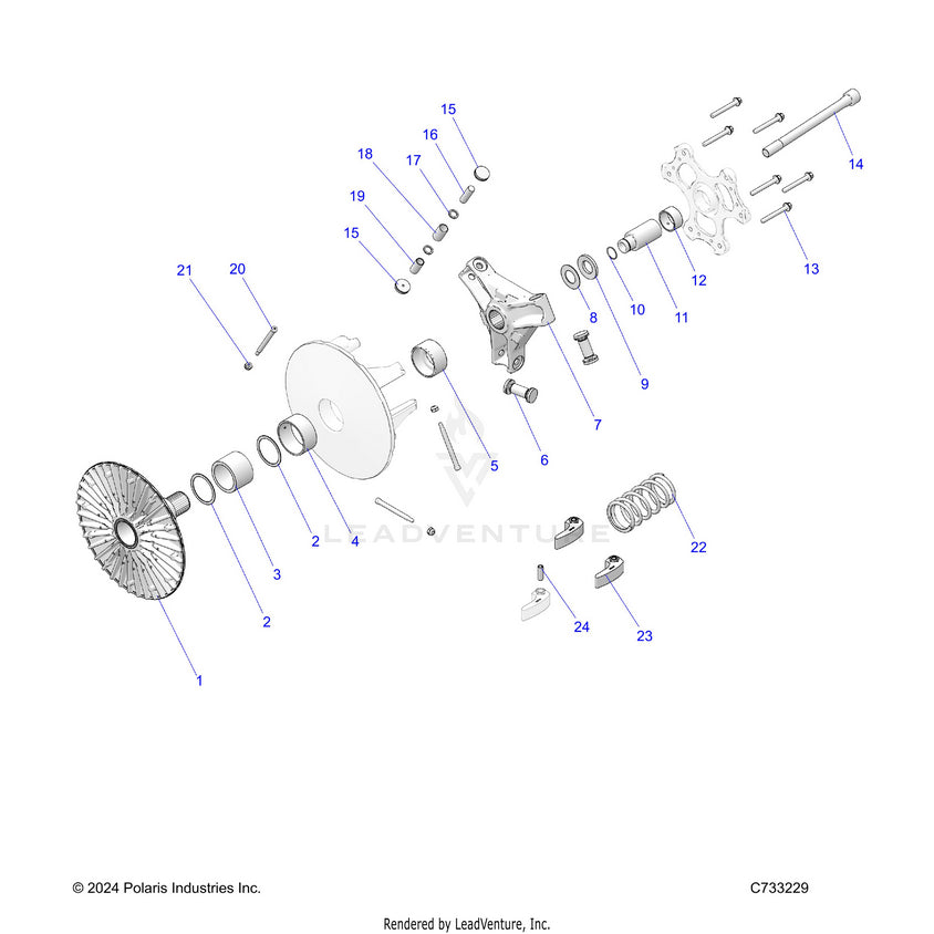 An Image of a Genuine Polaris Parts Schematic Diagram showing the schematic - DRIVE TRAIN: PRIMARY CLUTCH - 2026 POLARIS RANGER 1000 XP CREW PREMIUM