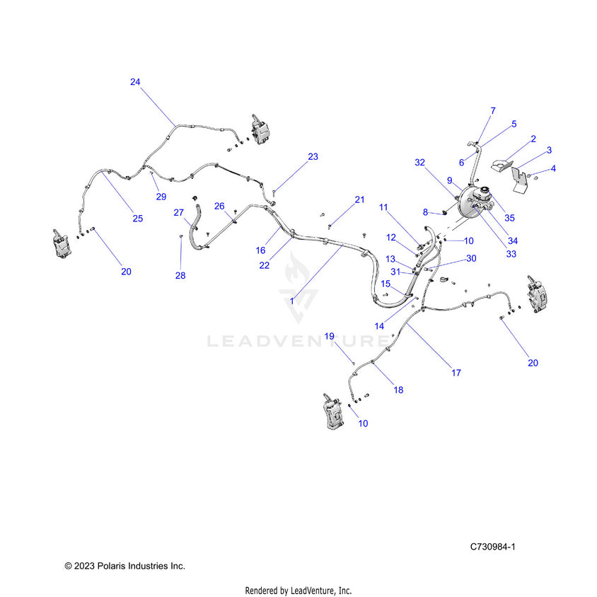An Image of a Genuine Polaris Parts Schematic Diagram showing the schematic - BRAKES: BRAKE LINES & MASTER CYLINDER - 2026 POLARIS RANGER XD 1500 NORTHSTAR MOUNTAINEER EDITION