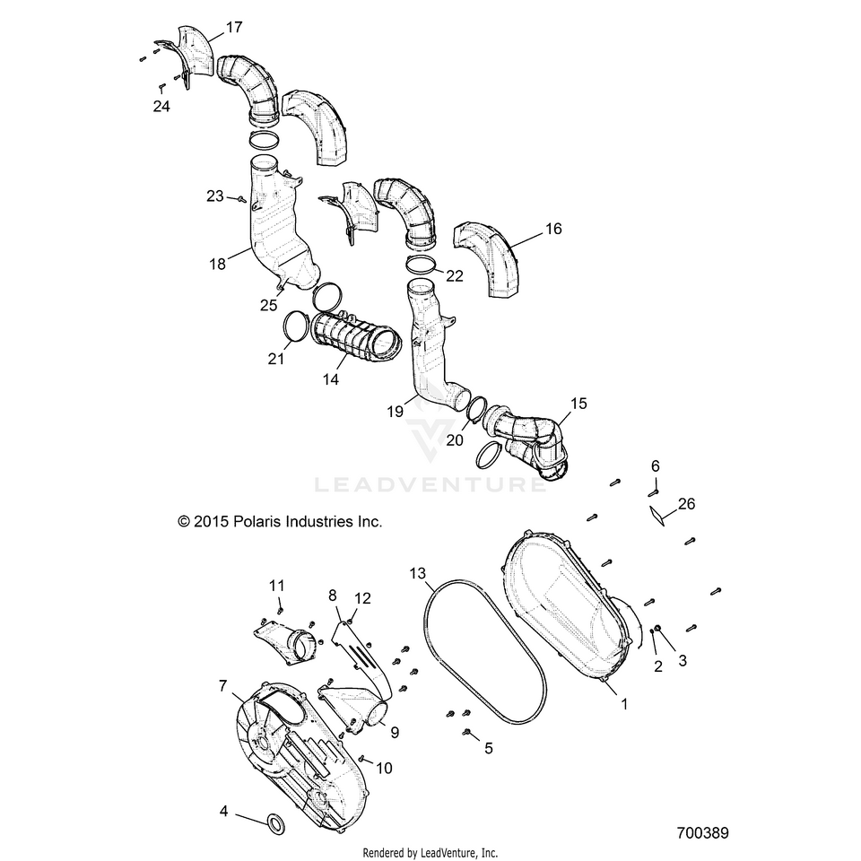 An Image of a Genuine Polaris Parts Schematic Diagram showing the schematic - DRIVE TRAIN: CLUTCH COVER - 2017 POLARIS RANGER CREW XP 1000 EPS