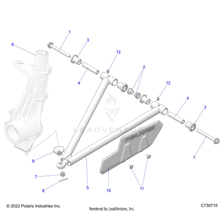 An Image of a Genuine Polaris Parts Schematic Diagram showing the schematic - SUSPENSION: A-ARM & STRUT MOUNTING - 2025 POLARIS RANGER 570 FULL SIZE