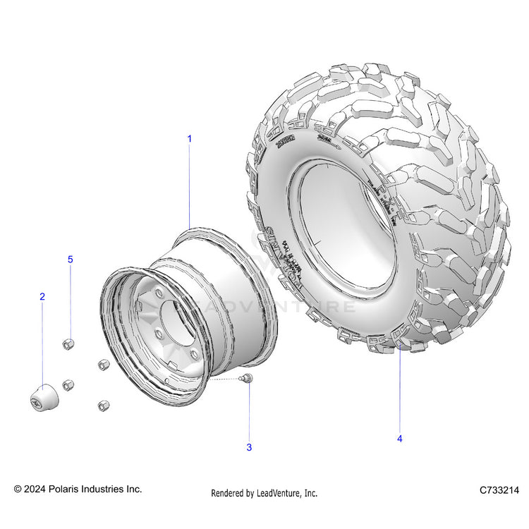 An Image of a Genuine Polaris Parts Schematic Diagram showing the schematic - WHEELS: REAR - 2019 POLARIS RANGER XP 1000 EPS