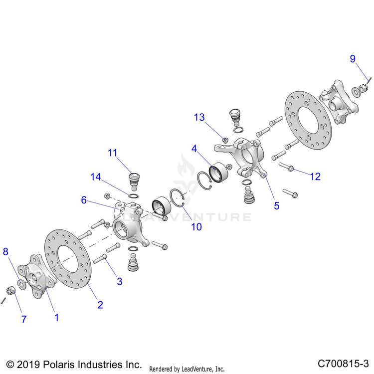 An Image of a Genuine Polaris Parts Schematic Diagram showing the schematic - SUSPENSION: FRONT HUB - 2022 POLARIS GENERAL XP 4 1000 HUNTER