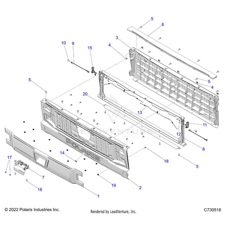 An Image of a Genuine Polaris Parts Schematic Diagram showing the schematic - BODY: BOX TAILGATE ASM. - 2024 POLARIS XPEDITION ADV 5 ULTIMATE