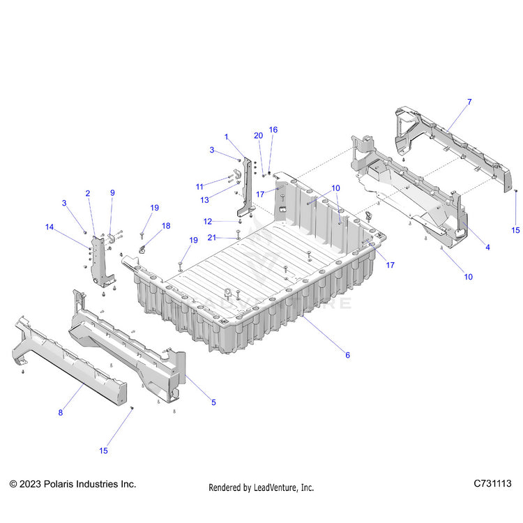 An Image of a Genuine Polaris Parts Schematic Diagram showing the schematic - BODY: BOX - 2025 POLARIS RANGER 1000 XP CREW NORTHSTAR PREMIUM