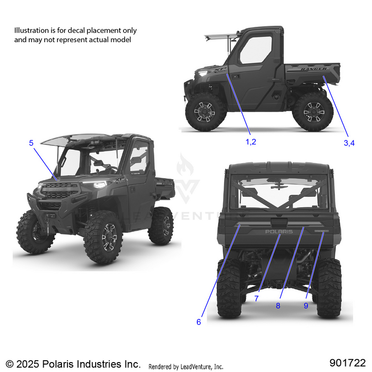 An Image of a Genuine Polaris Parts Schematic Diagram showing the schematic - BODY: DECALS GRAPHIC - 2026 POLARIS RANGER 1000 XP NORTHSTAR