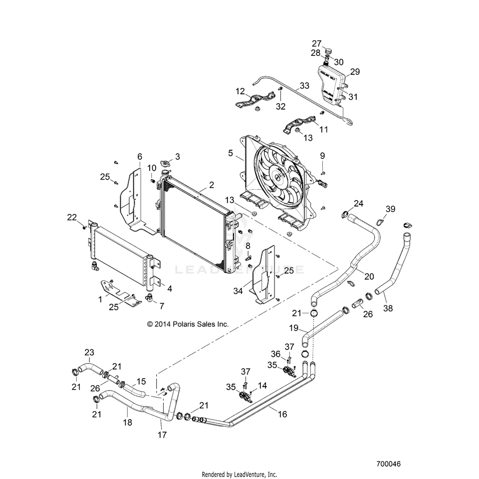 An Image of a Genuine Polaris Parts Schematic Diagram showing the schematic - ENGINE: COOLING SYSTEM - 2015 POLARIS RANGER HST