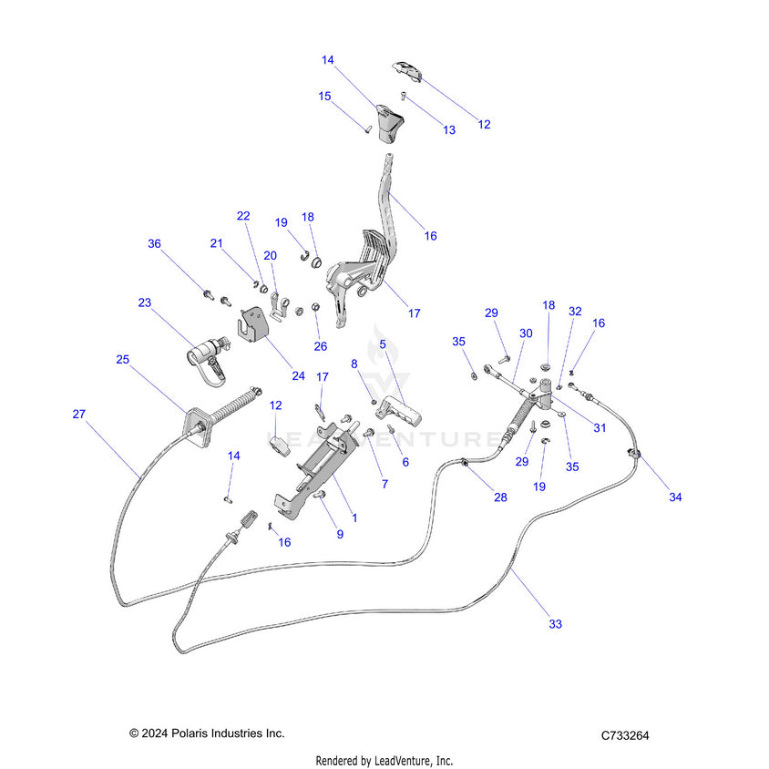 An Image of a Genuine Polaris Parts Schematic Diagram showing the schematic - DRIVE TRAIN: GEAR SELECTOR - 2024 POLARIS RANGER XD 1500 PREMIUM