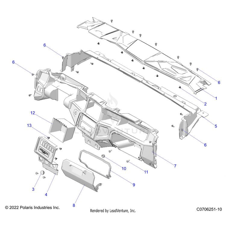 An Image of a Genuine Polaris Parts Schematic Diagram showing the schematic - BODY: DASH - 2025 POLARIS GENERAL XP 4 1000 SPORT