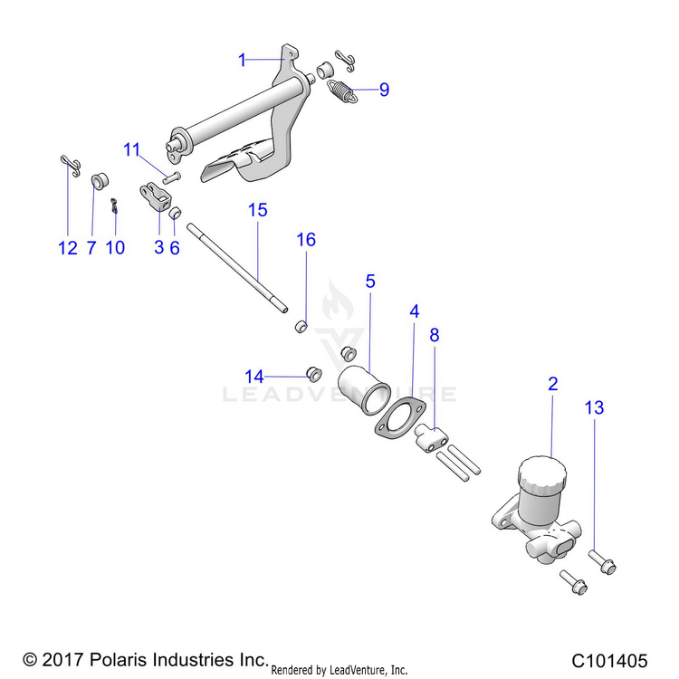 An Image of a Genuine Polaris Parts Schematic Diagram showing the schematic - BRAKES: PEDAL & MASTER CYLINDER MOUNTING - 2018 POLARIS RANGER 150 EFI