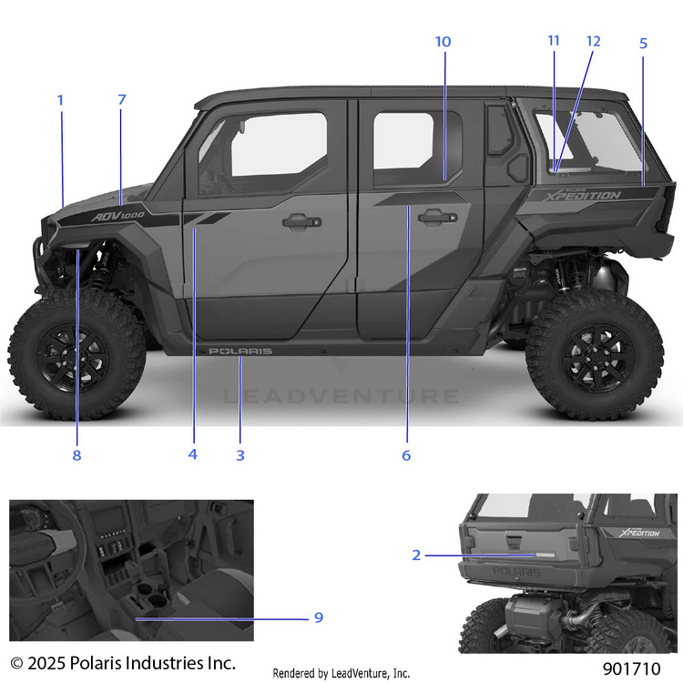 An Image of a Genuine Polaris Parts Schematic Diagram showing the schematic - BODY: DECALS GRAPHICS - 2026 POLARIS XPEDITION ADV 5 NORTHSTAR