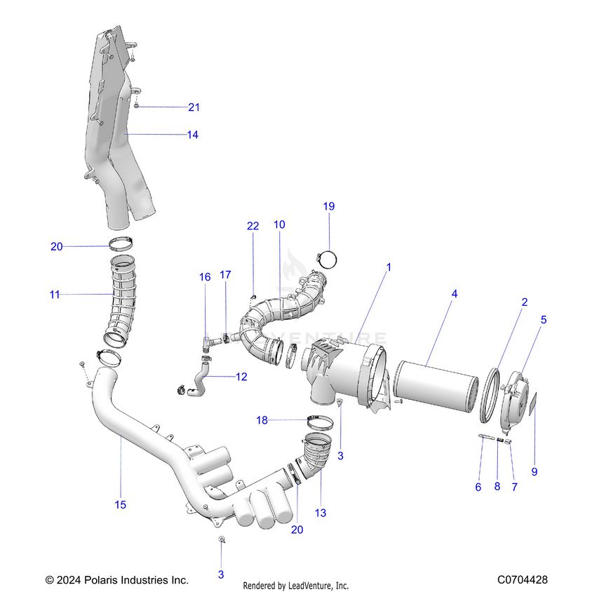 An Image of a Genuine Polaris Parts Schematic Diagram showing the schematic - ENGINE: AIR INTAKE - 2024 POLARIS XPEDITION XP ULTIMATE