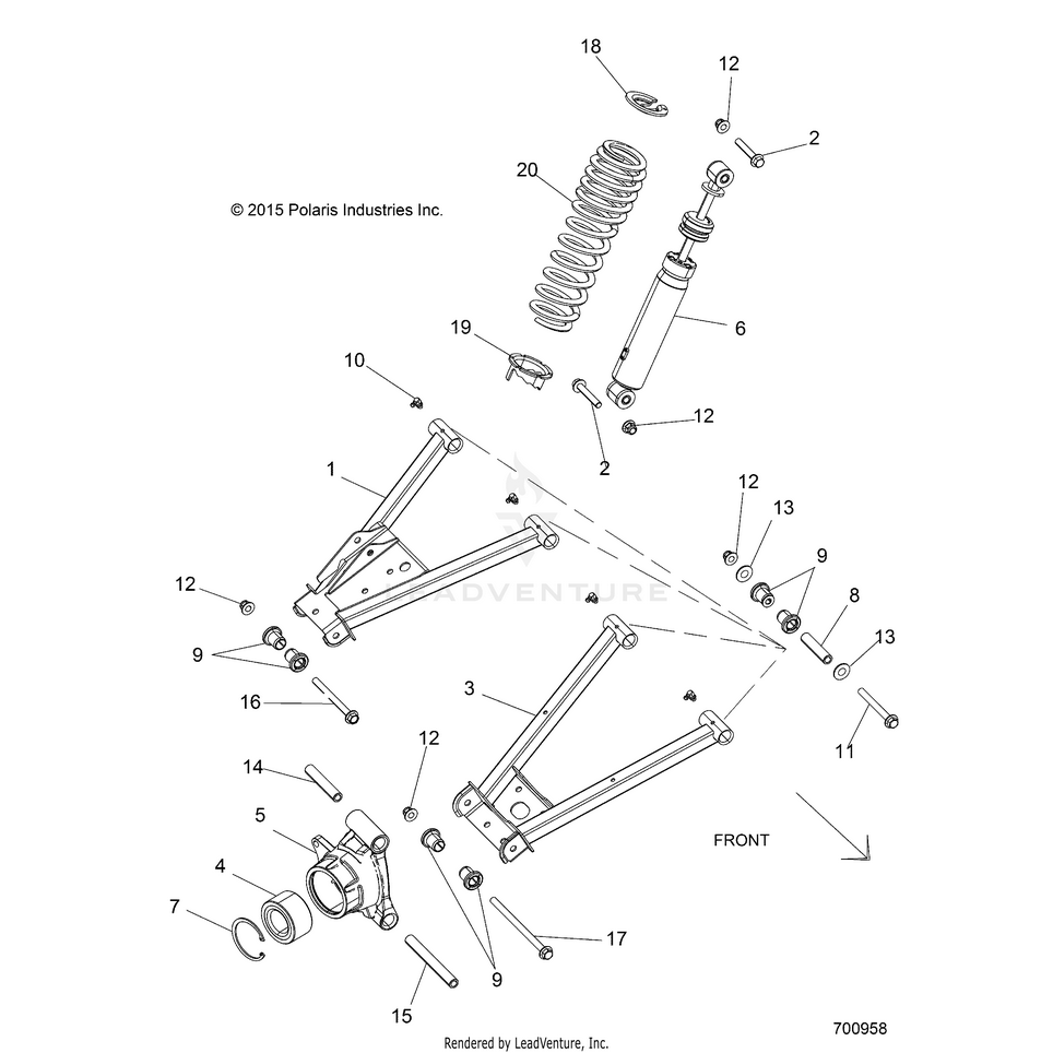An Image of a Genuine Polaris Parts Schematic Diagram showing the schematic - SUSPENSION: REAR - 2021 POLARIS RANGER 570