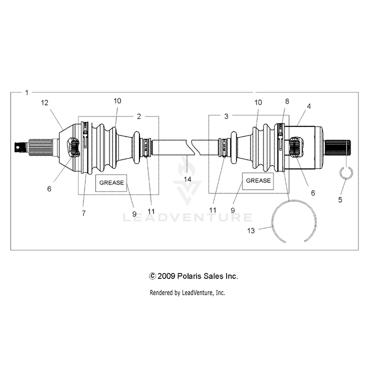An Image of a Genuine Polaris Parts Schematic Diagram showing the schematic - DRIVE TRAIN: FRONT DRIVE SHAFT - 2016 POLARIS RANGER EV LIION