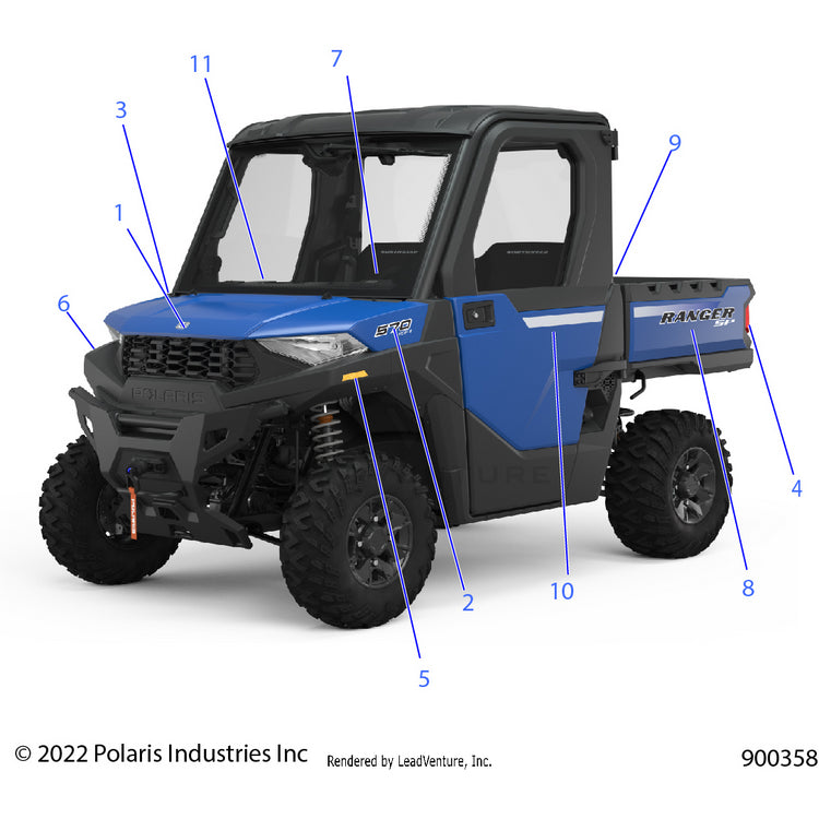 An Image of a Genuine Polaris Parts Schematic Diagram showing the schematic - BODY: DECALS GRAPHIC - 2022 POLARIS RANGER 570 NORTHSTAR