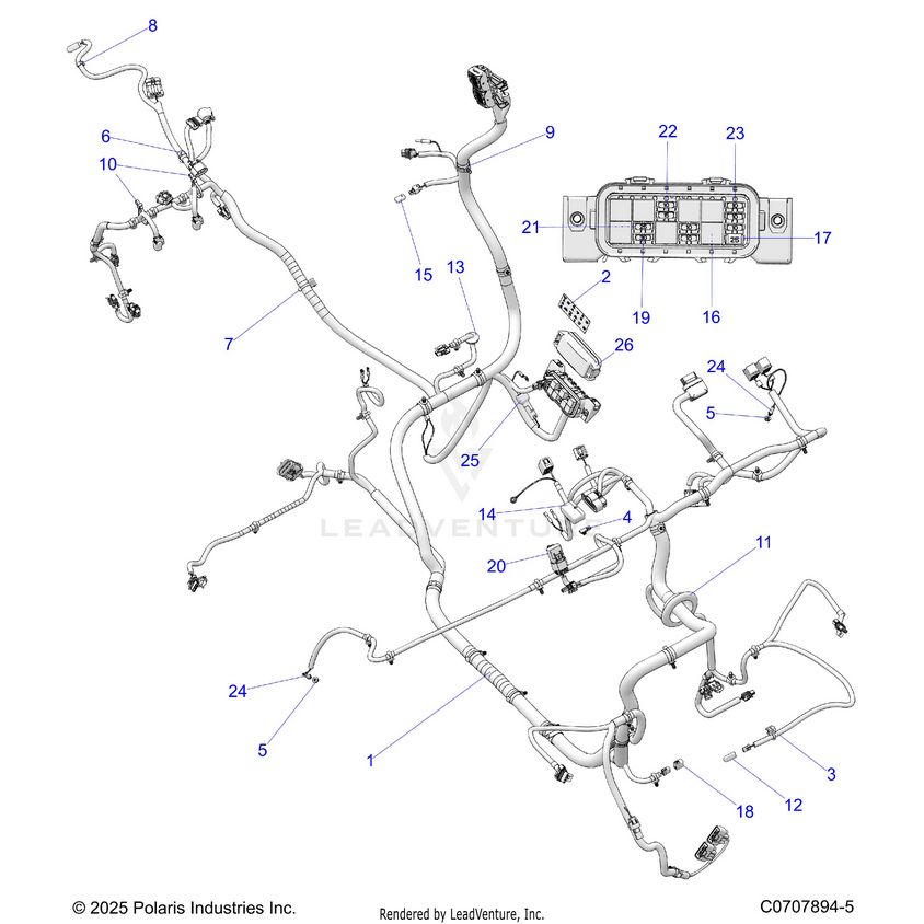 An Image of a Genuine Polaris Parts Schematic Diagram showing the schematic - ELECTRICAL: HARNESS CHASSIS - 2025 POLARIS GENERAL XP 1000 SPORT