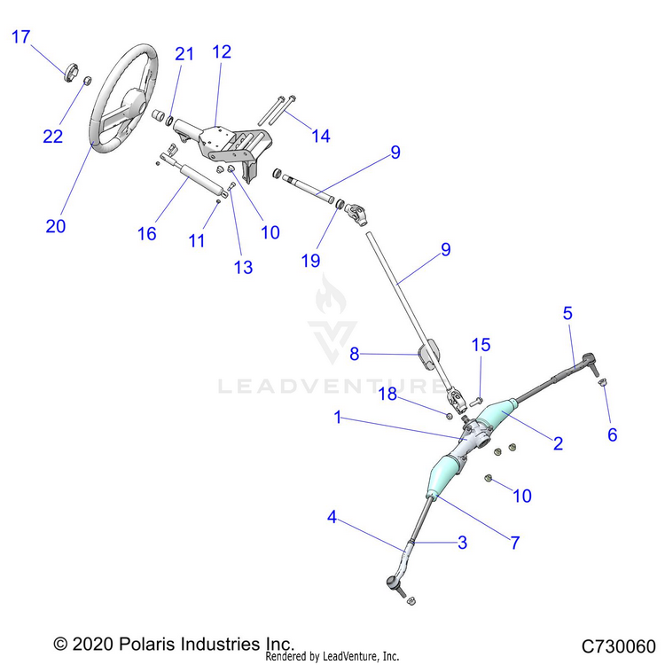 An Image of a Genuine Polaris Parts Schematic Diagram showing the schematic - STEERING: STEERING - 2021 POLARIS RANGER 1000 FULL SIZE