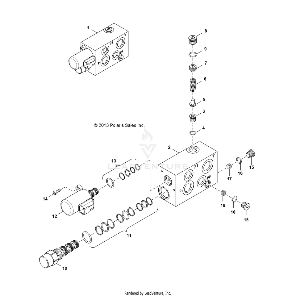 An Image of a Genuine Polaris Parts Schematic Diagram showing the schematic - HYDRAULICS: MANIFOLD VALVE - 2015 POLARIS RANGER HST